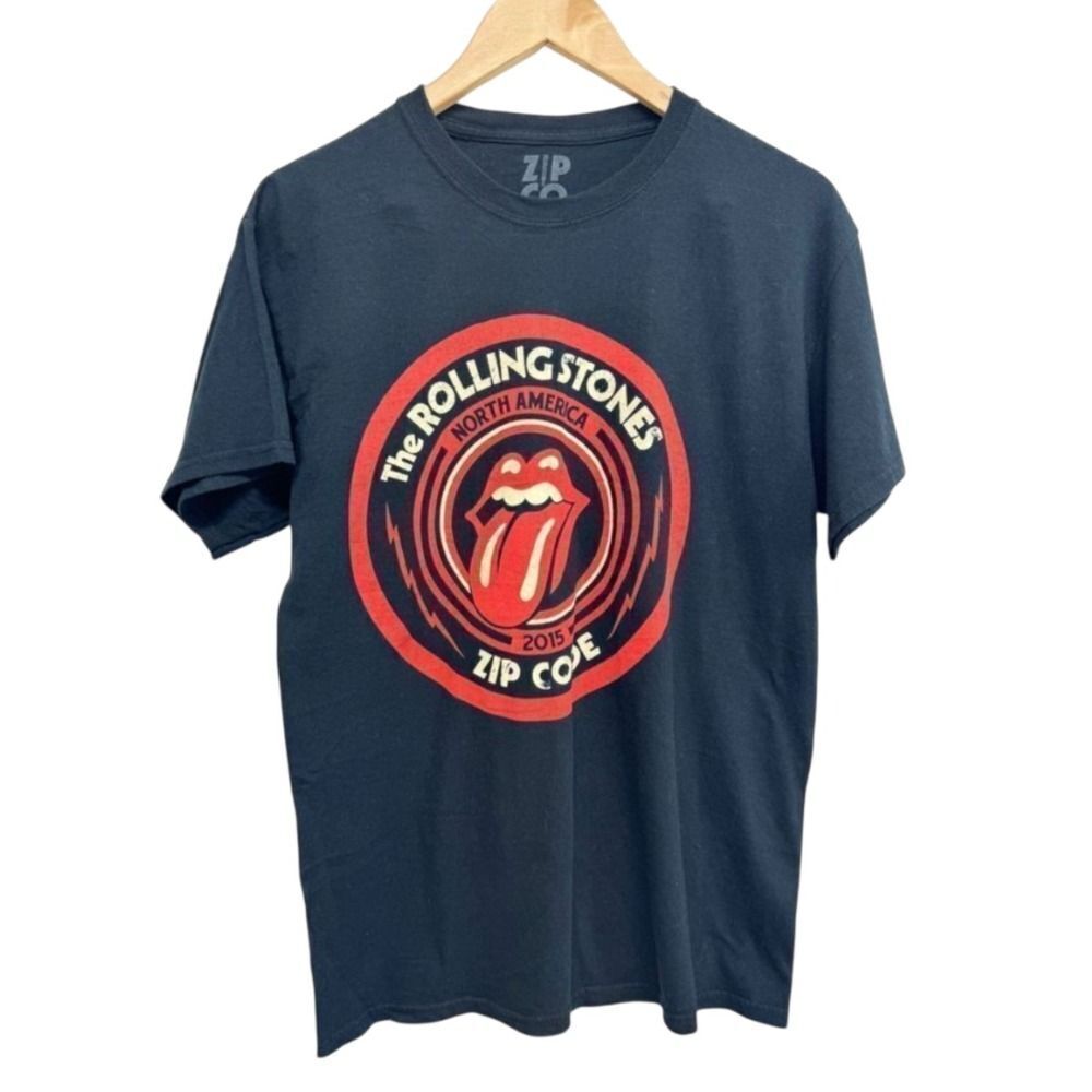Zip Code Graphic Rolling Stones Tee Medium Black 100% Cotton Short‎ Sleeve 2015